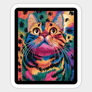 A Colorful Cat Looking Up Sticker